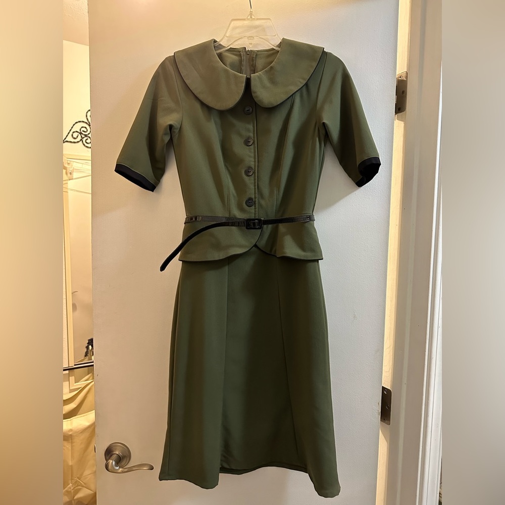 1940’s Inspired Pin Up Army Green Retro Peplum Dress